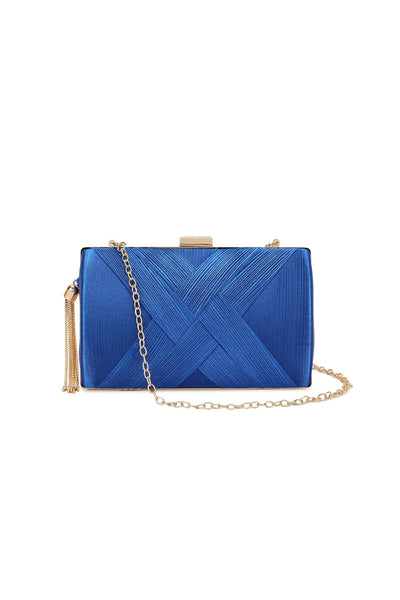 Royal Blue Satin Clutch Bag With Tassels