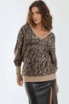 Stone Animal Print V-Neck Jumper