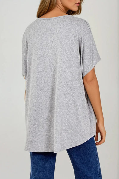 Grey Basic Oversized V Neck T Shirt