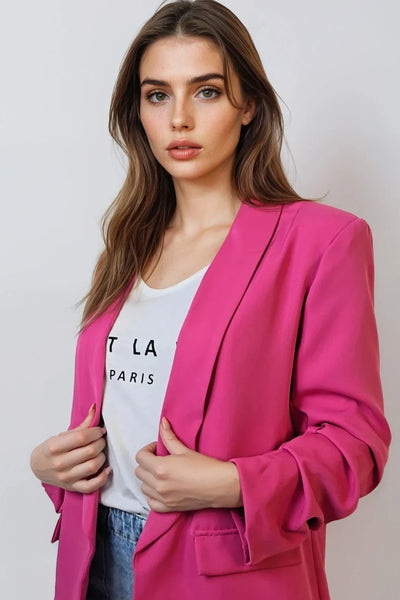 Fuchsia Blazer with Ruched Sleeves