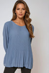 Denim Blue Long Sleeve Pleated Blouse