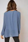 Denim Blue Long Sleeve Pleated Blouse