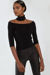 Black Cut-Out Shoulder Ribbed Jumper