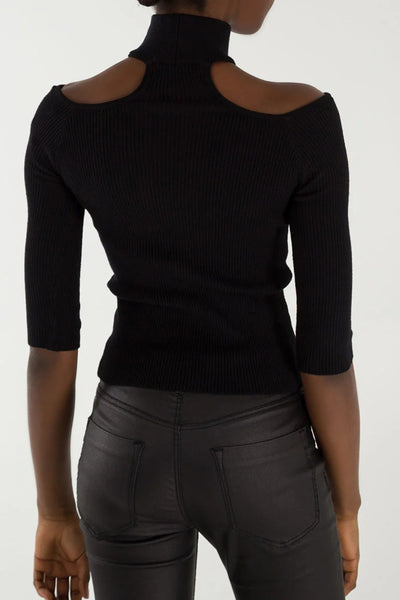 Black Cut-Out Shoulder Ribbed Jumper