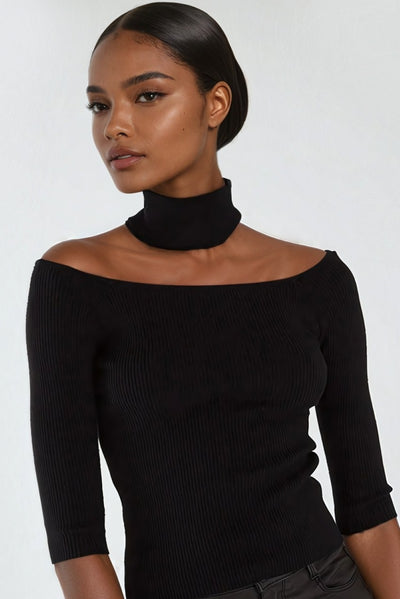 Black Cut-Out Shoulder Ribbed Jumper