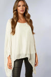 Beige Silk Batwing Sleeve Blouse