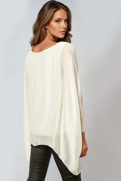 Beige Silk Batwing Sleeve Blouse