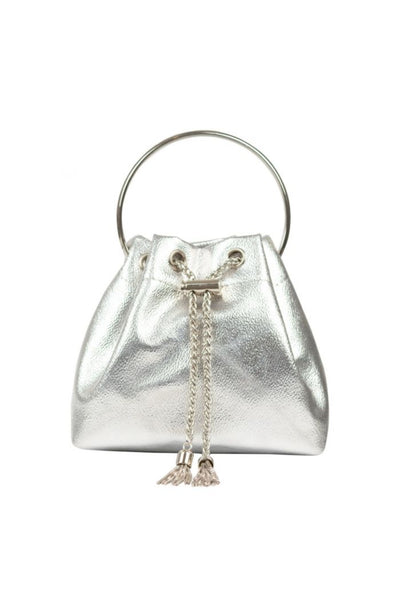 Silver Top Handle Leather Look Bag