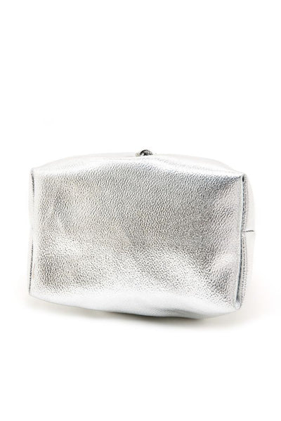 Silver Top Handle Leather Look Bag