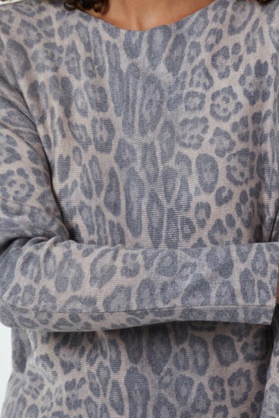 Mocha Leopard Print Batwing Jumper