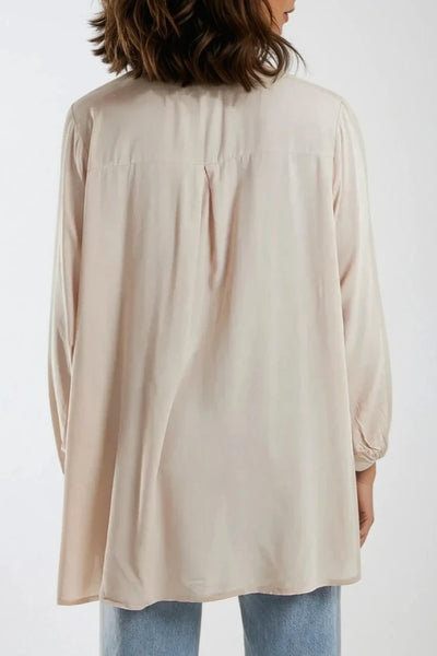 Beige Open Collar Blouse