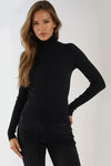 Black Ribbed Roll Neck Jumper