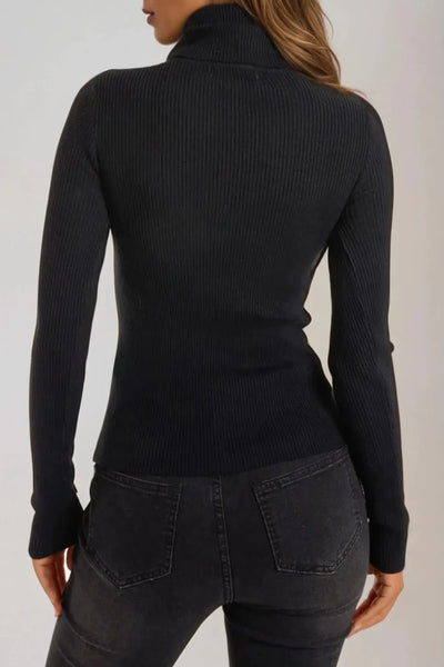 Black Ribbed Roll Neck Jumper