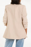 Beige Blazer with Ruched Sleeves