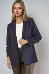 Navy Blazer with Ruched Sleeves