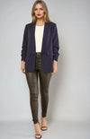 Navy Blazer with Ruched Sleeves