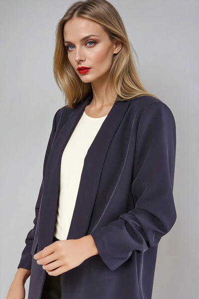 Navy Blazer with Ruched Sleeves