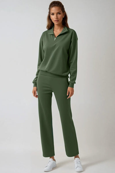 Khaki 1/4 Zip Fleece Tracksuit