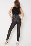 Black Wet Look Leggings with Front Zip