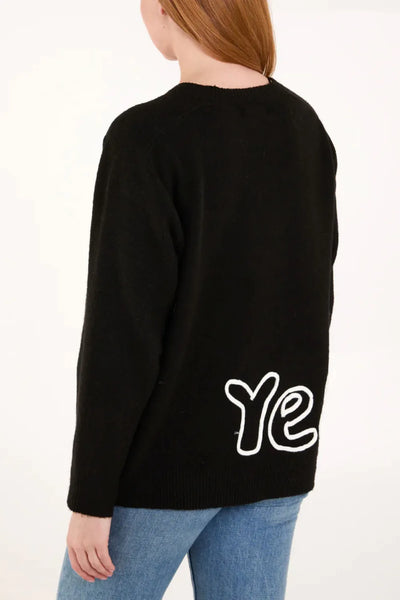 Black 'Oui' Embroidery Fine Knit Jumper