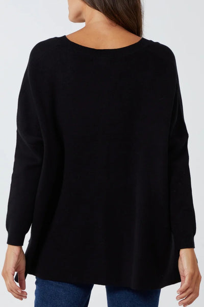 Black Rock & Roll Metallic Jacquard V-Neck Jumper