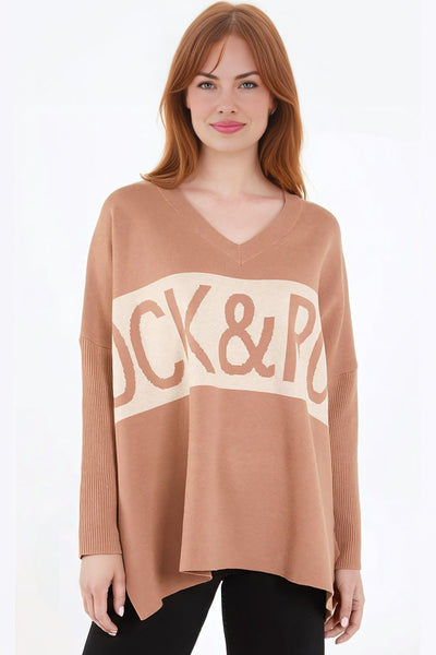 Camel Rock & Rock V-Neck Jumper