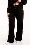 Black Leopard Print Side Stripe Wide Leg Joggers