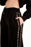 Black Leopard Print Side Stripe Wide Leg Joggers