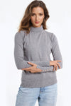 Grey Button Sleeve Roll Neck Jumper