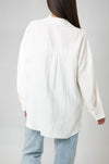 White Linen Blend Shirt With Crochet Flower