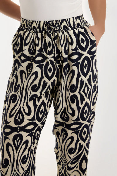 Navy Ikat Print Pull On Trousers