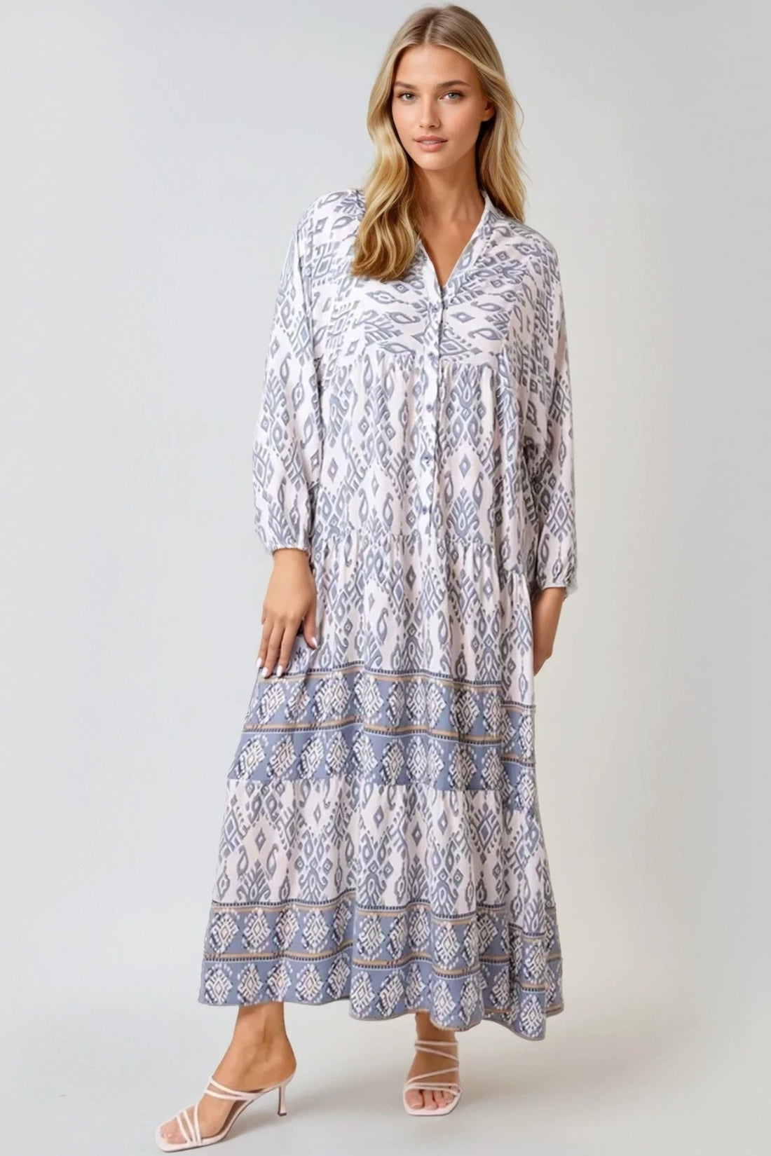 Blue Long Sleeve Smock Maxi Dress