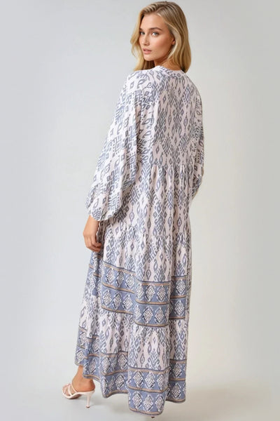 Blue Long Sleeve Smock Maxi Dress