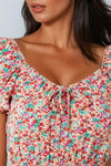 Pink Floral Sweetheart Neckline Playsuit