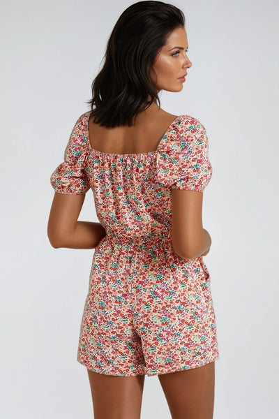 Pink Floral Sweetheart Neckline Playsuit