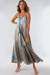 Blue Paisley V Neck Maxi Dress