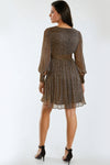 Gold V-Neck Metallic Pleated Mini Dress