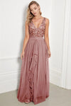 Yasmin Rose Gold Sequin Top Tiered Maxi Kleid