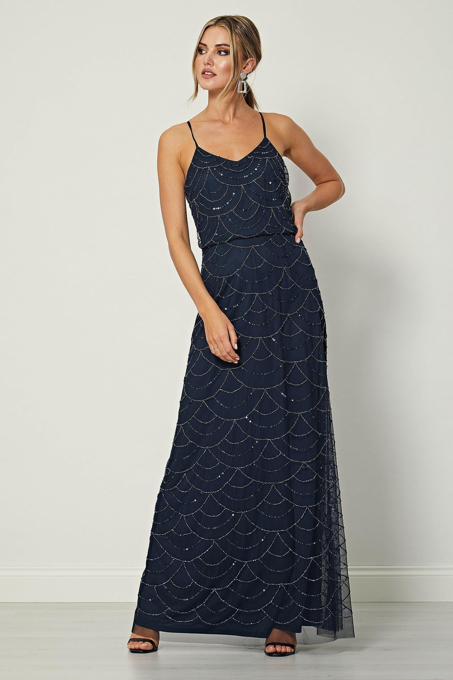 Blue Maxi Dress - Sequin Dress - Beaded Dress - Sleeveless Dress